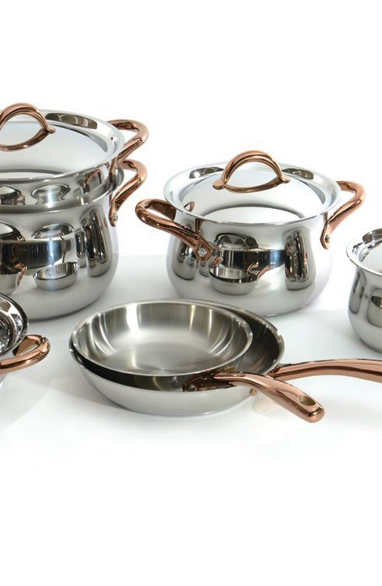 BergHOFF 11-Piece Cookware Set with Rose Gold Handles, Alternate, color, Silver/ Rose Gold