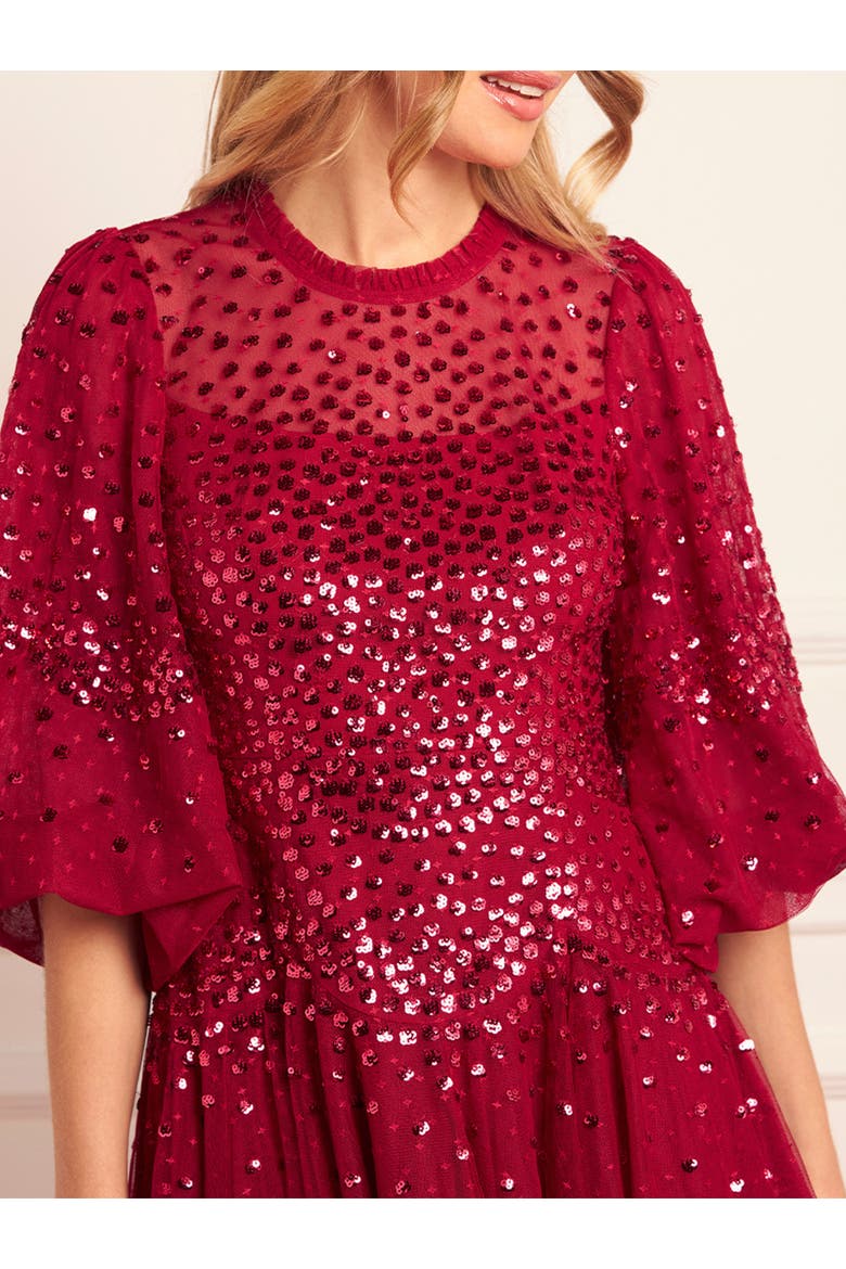 Scallop Sequin Mini Dress, Alternate, color, Red