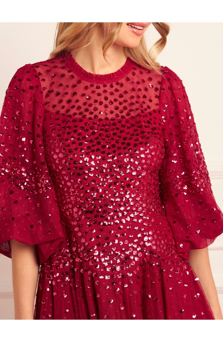 Needle & Thread Scallop Sequin Mini Dress, Alternate, color, Red