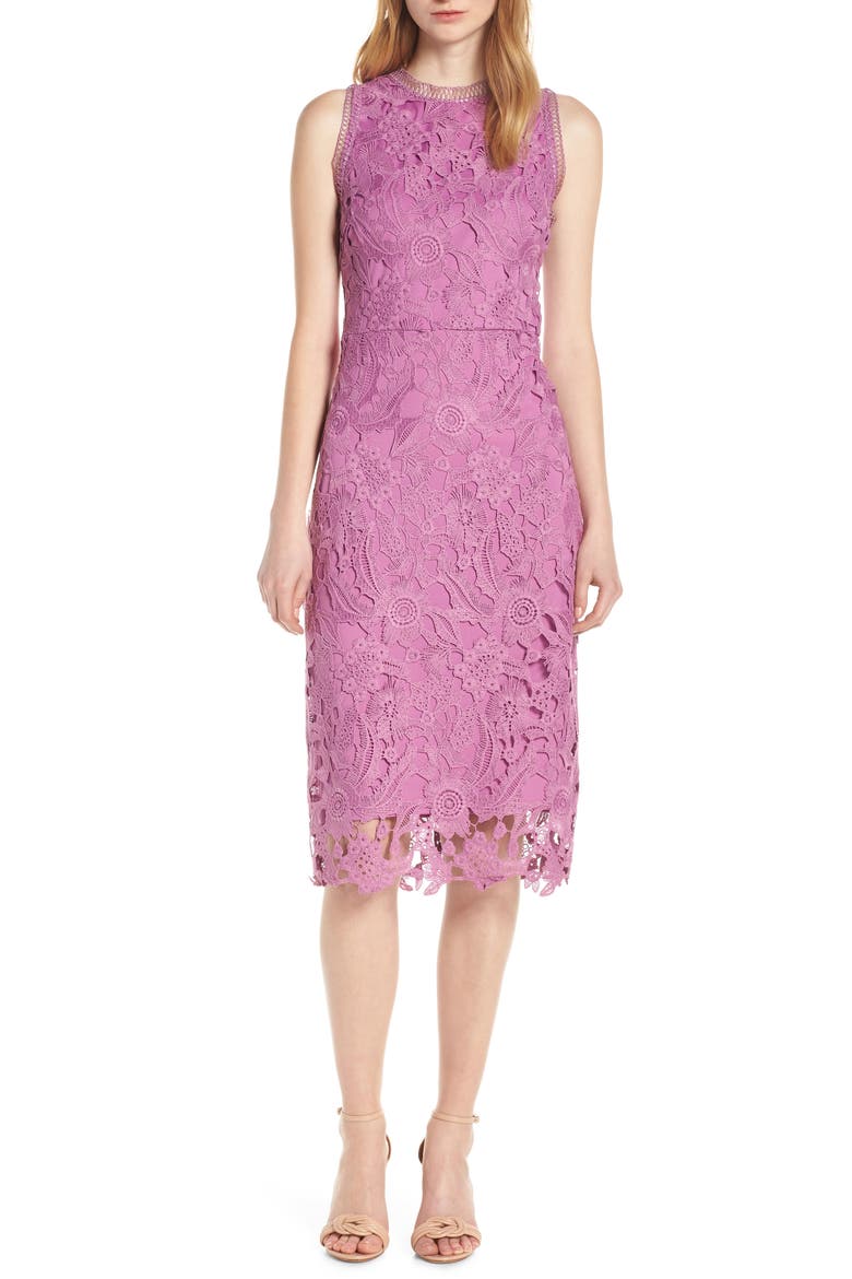 Lace Sheath Dress, Main, color, MULBERRY
