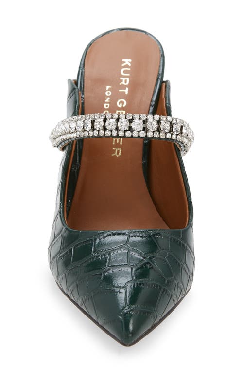 Kurt Geiger Duke Crystal Strap Pointed Toe Mule In Dark Green