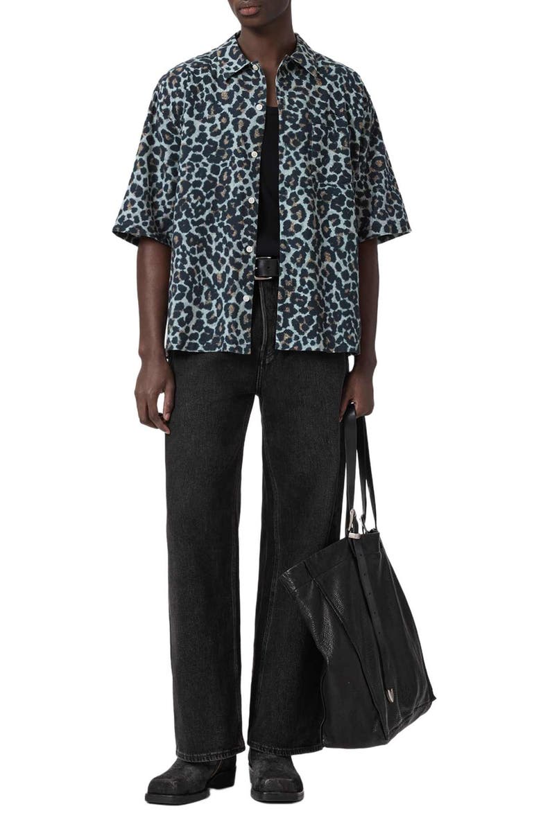 AllSaints Silesia Leo Short Sleeve Button-Up Shirt, Alternate, color, Soft Ash Grey