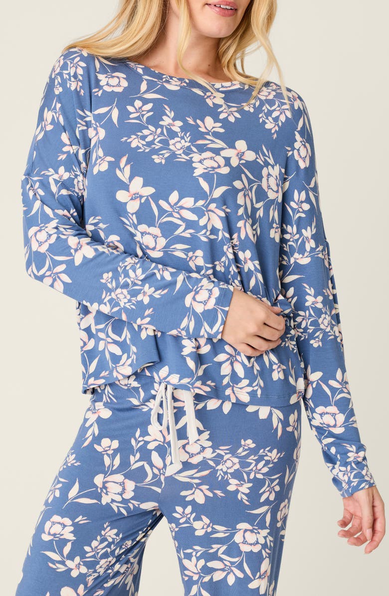 PJ Salvage Flora Dreams Long Sleeve Pajama Top, Main, color, Moonlight Blue
