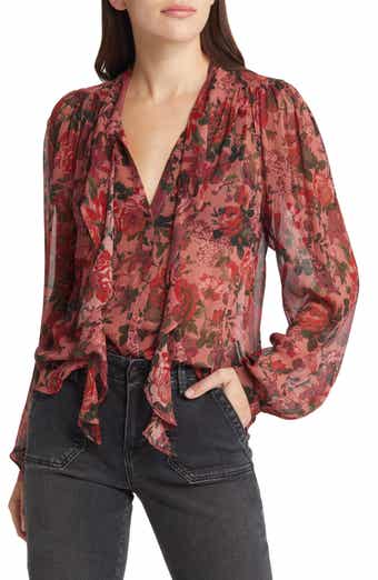 PAIGE Elynne Ruffle Floral Silk Button-Up Blouse