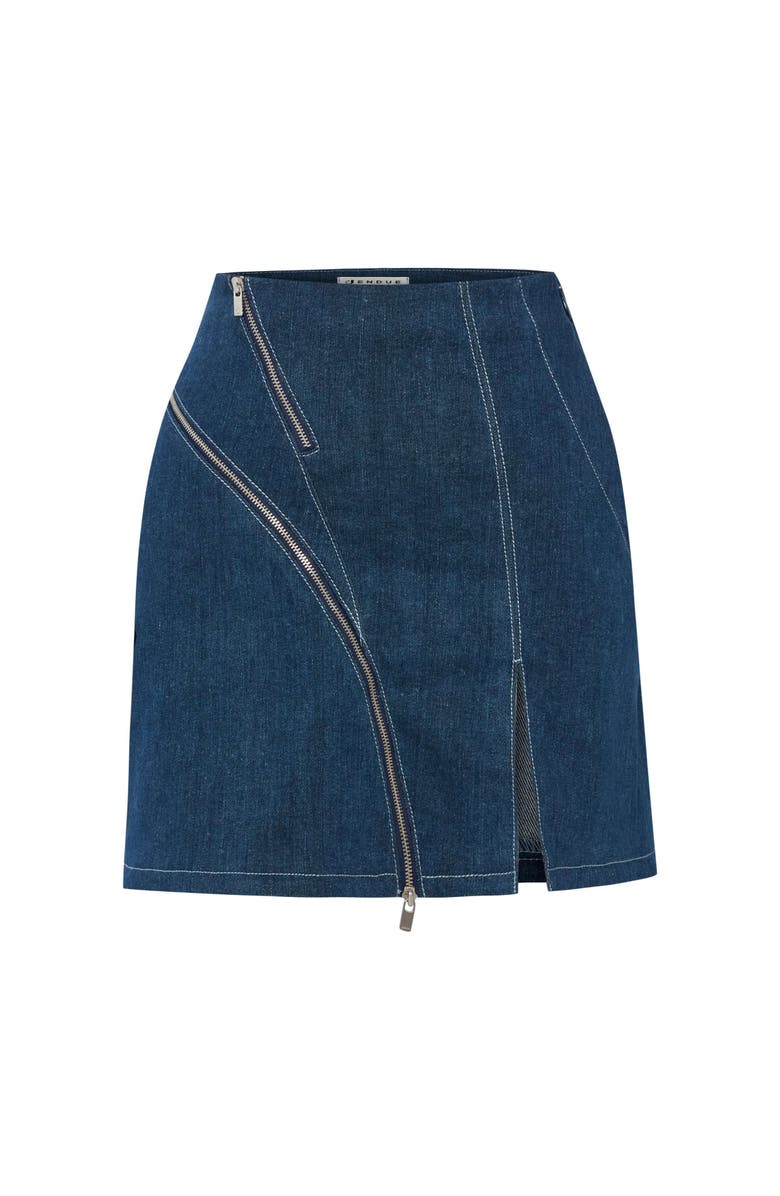 Jendue US Spin Denim Skirt - Stylish A-Line Mini with Zipper, Alternate, color, Deep Blue