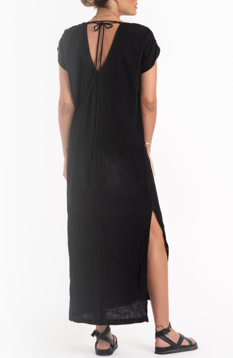 ocean+main Gathered Shoulder Tie Back Dress, Alternate, color, Black