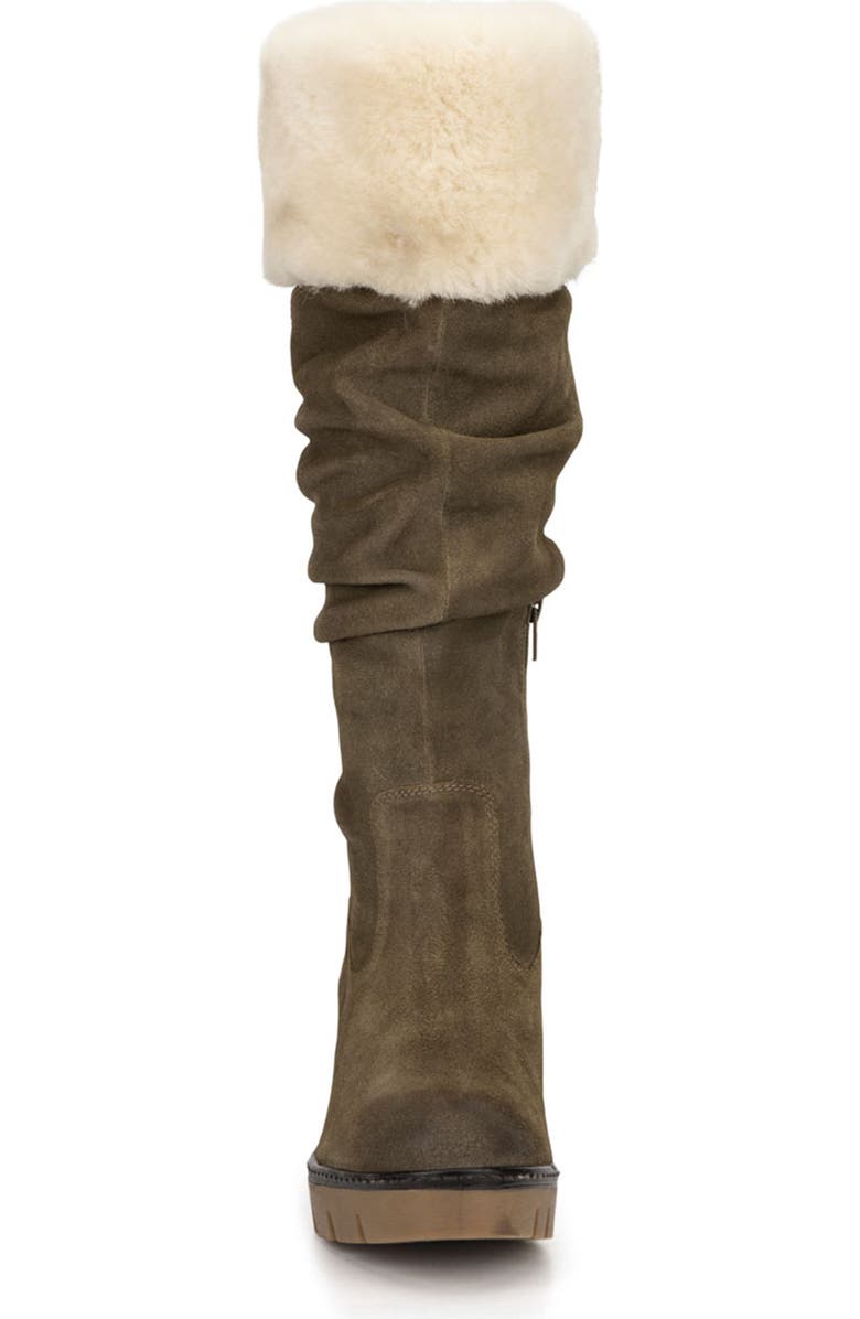 VINTAGE FOUNDRY Arabella Faux Fur Trimmed Wedge Boot, Alternate, color, Olive