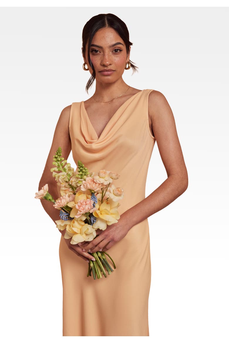Pandy Satin Cowl Bridesmaid Dress, Alternate, color, Peach