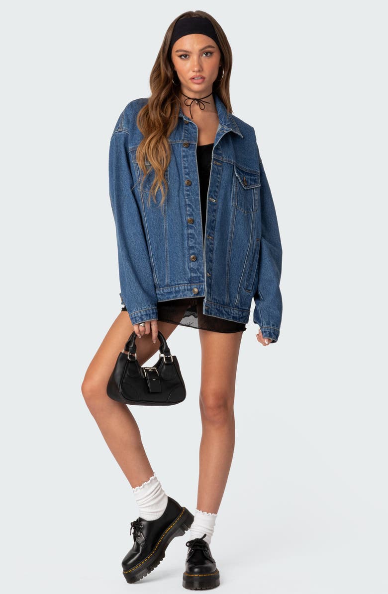 EDIKTED Dalia Oversize Denim Jacket, Alternate, color, Dark-Blue