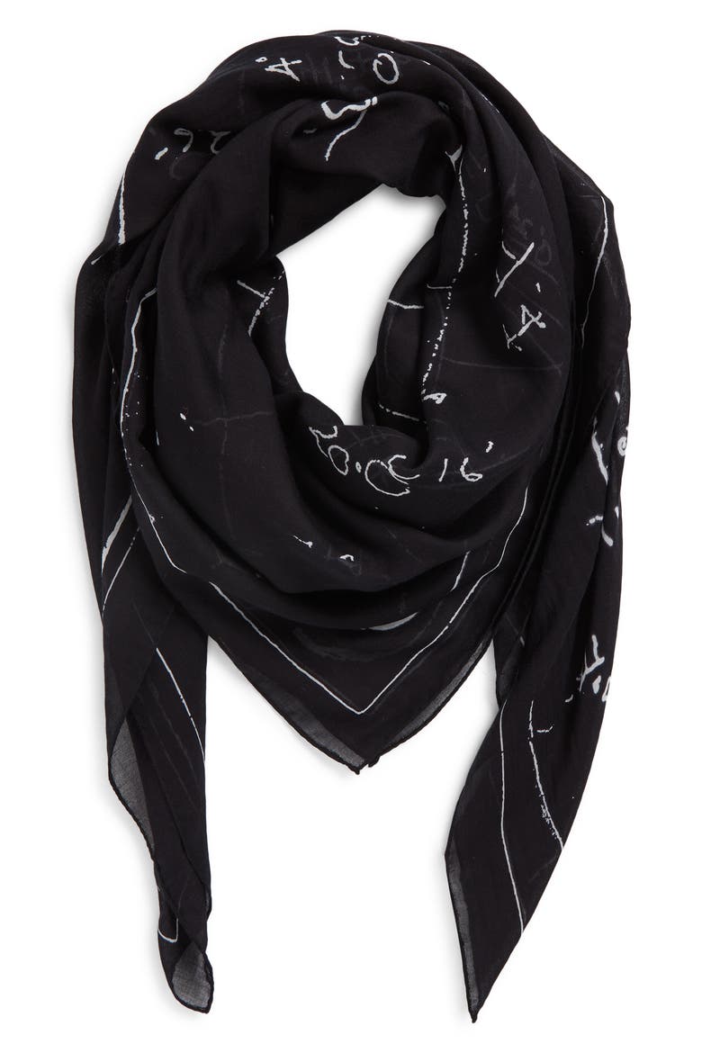 Temple Astrology Print Cotton Scarf, Main, color, BLACK/ MILK