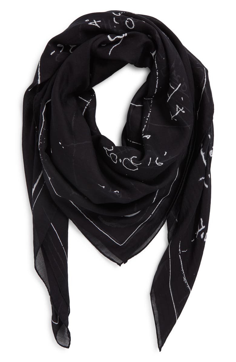 Rick Owens Temple Astrology Print Cotton Scarf, Main, color, Black/ Milk