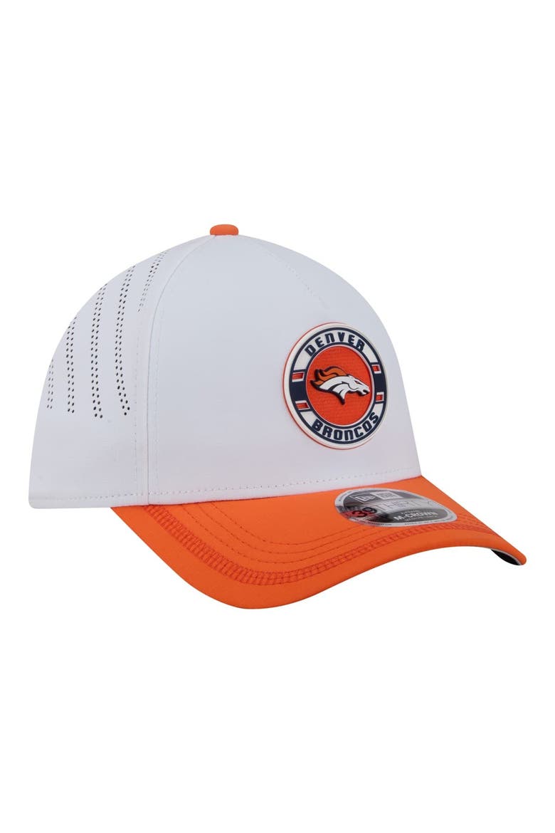 Men's New Era White/Orange Denver Broncos Patch 39THIRTY A-Frame M-Crown Perforated Flex Hat, Alternate, color, White