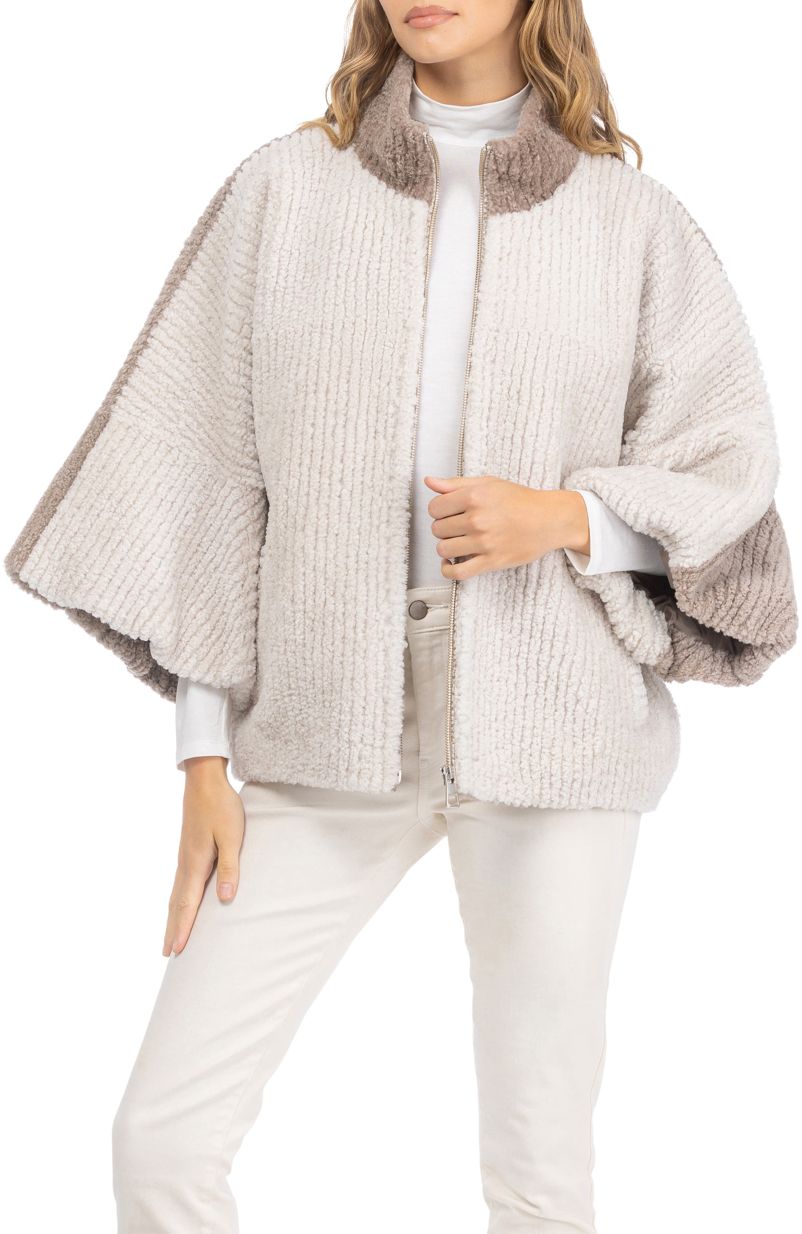 Genuine Shearling Zip Jacket with Cropped Sleeves - image 2
