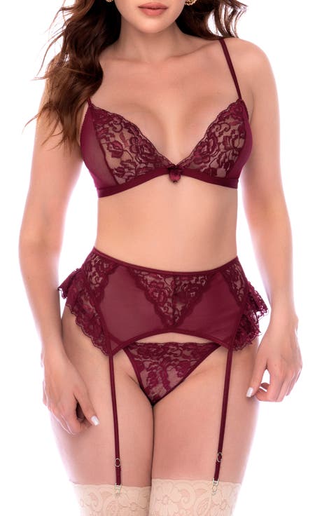 Lace Bra, Thong & Garter Belt