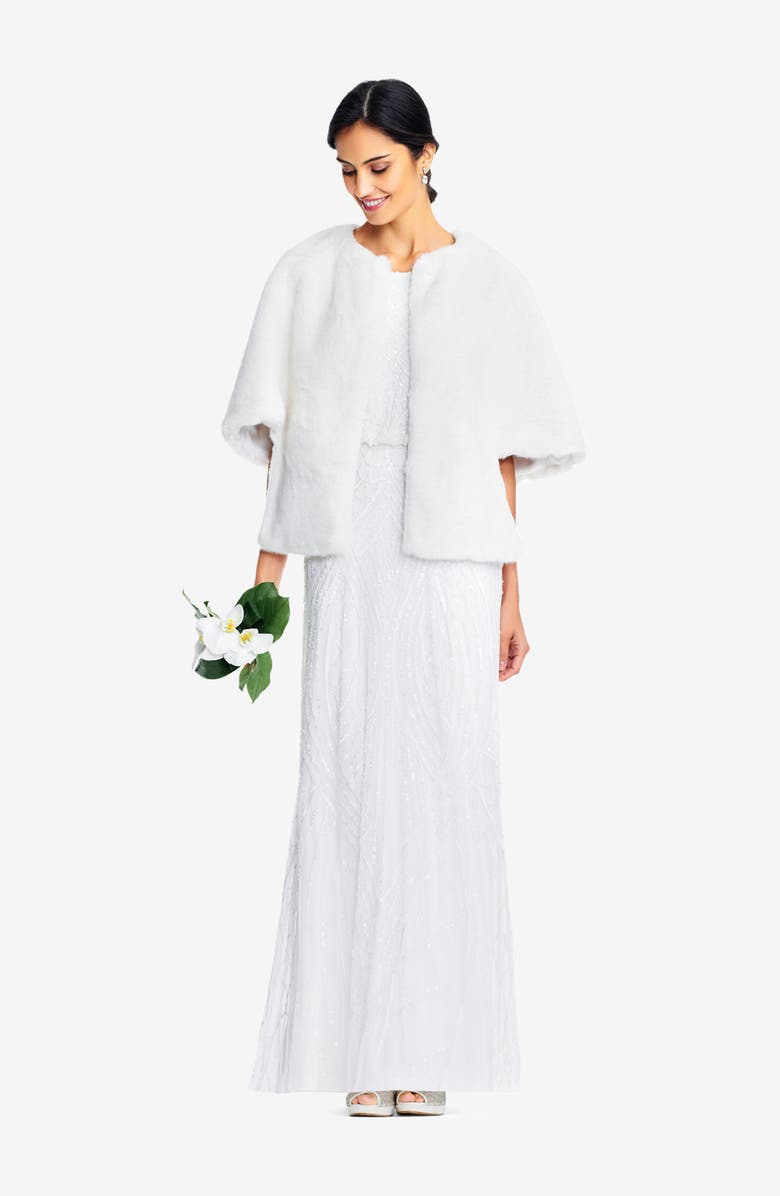 Adrianna Papell Faux Fur Jacket, Alternate, color, Ivory