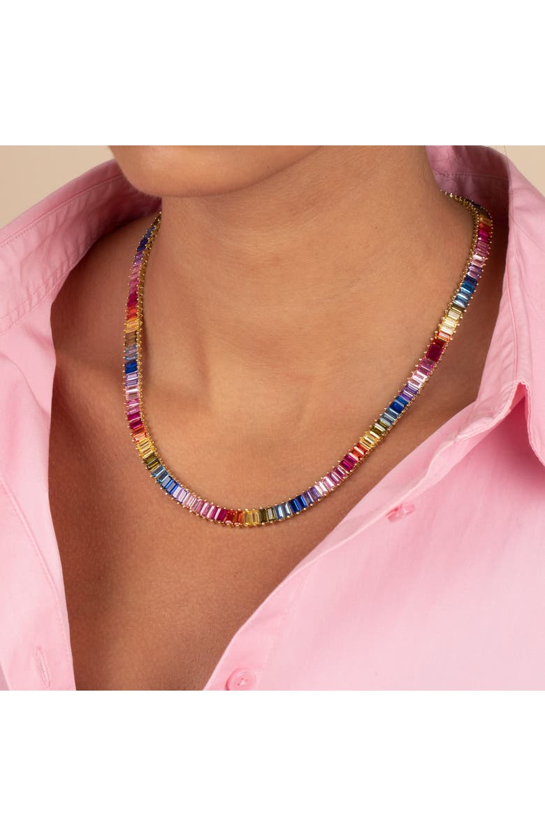 BY ADINA EDEN Multi Colored Baguette Tennis Necklace, Alternate, color,