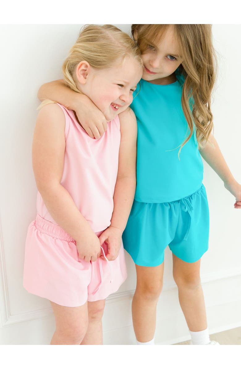 RuffleButts Girls Active Butterfly Shorts, Alternate, color, Bright Aqua