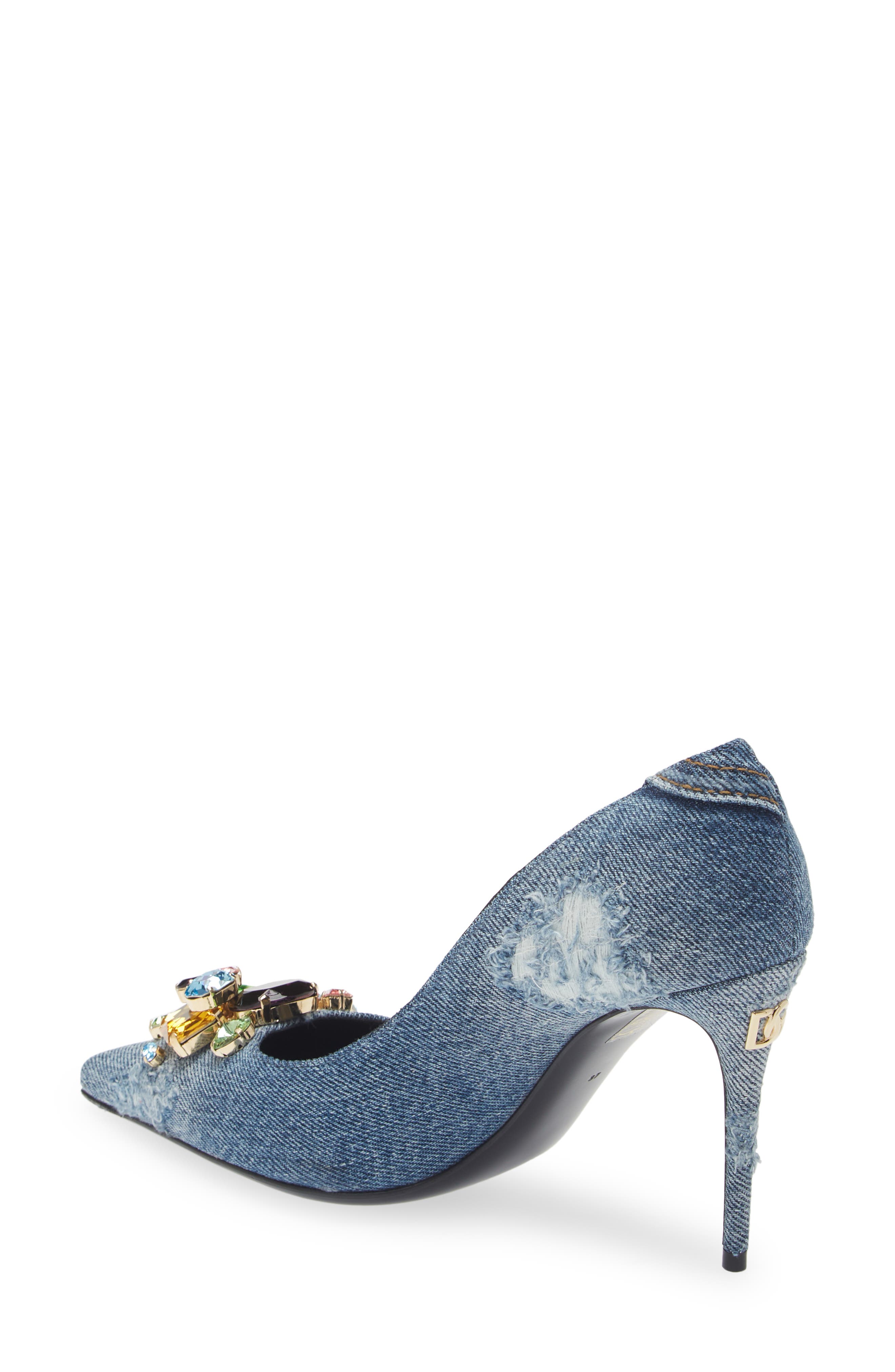 Dolce&Gabbana Patchwork Denim Pointed Toe Pump, Alternate, color, Denim Blue