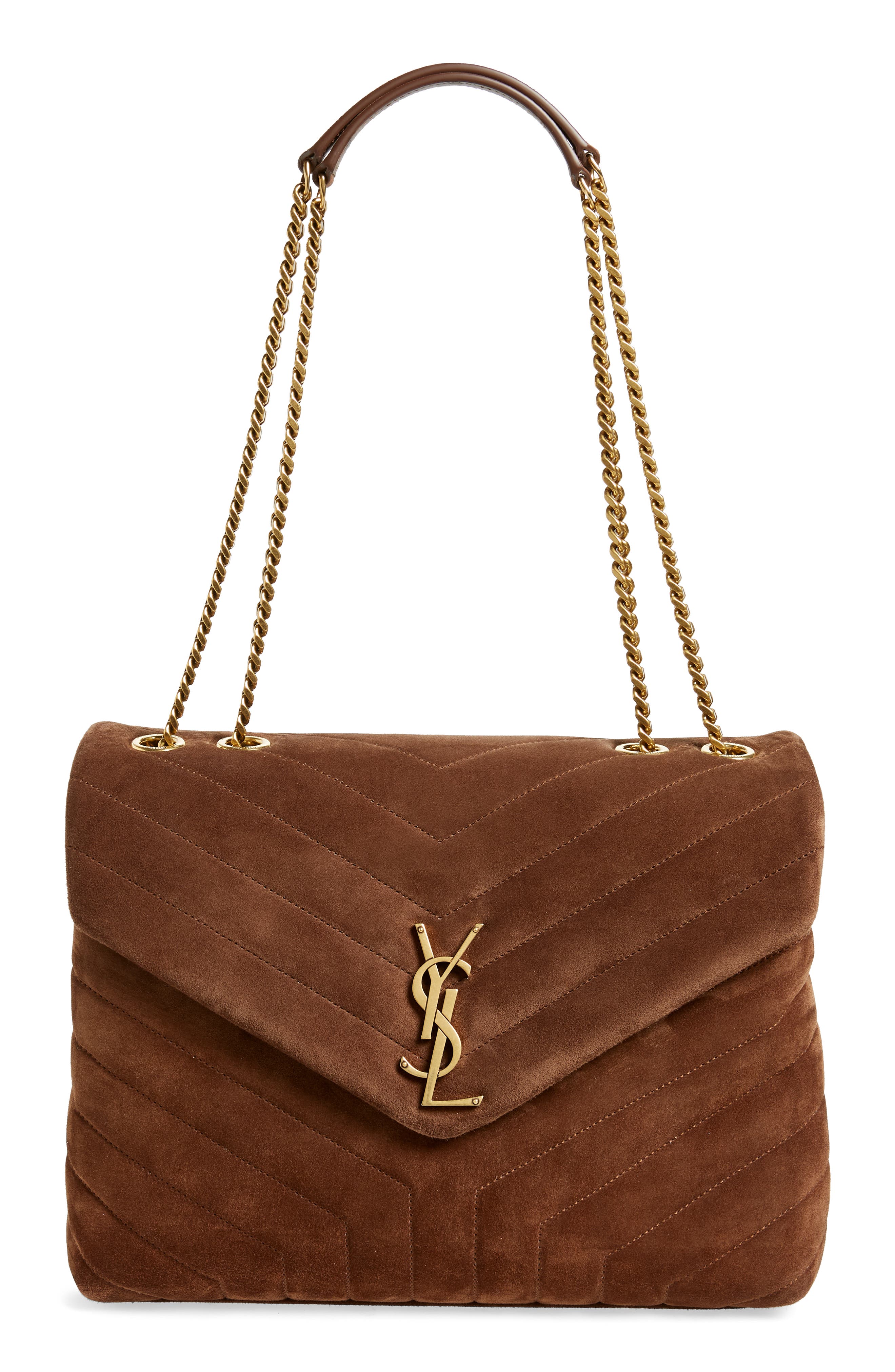 Saint Laurent Medium Lou Matelassé Suede Shoulder Bag, Main, color, Brown Coffee