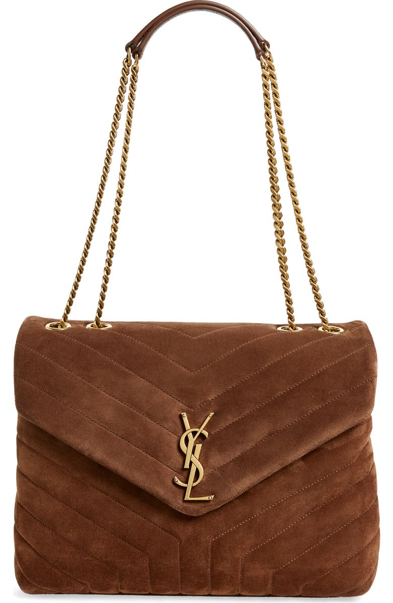 Saint Laurent Medium Lou Matelassé Suede Shoulder Bag, Main, color, Brown Coffee