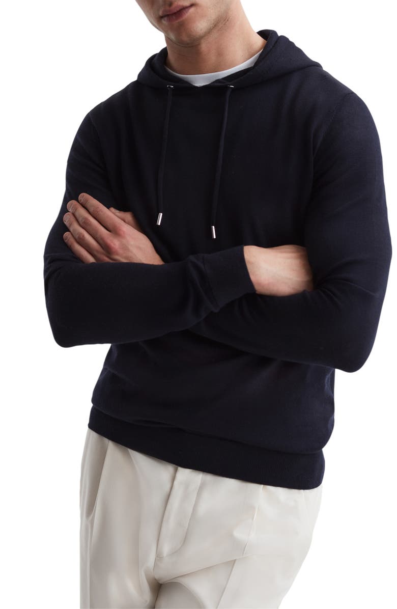 Reiss Holland Solid Wool Hoodie, Main, color, Black