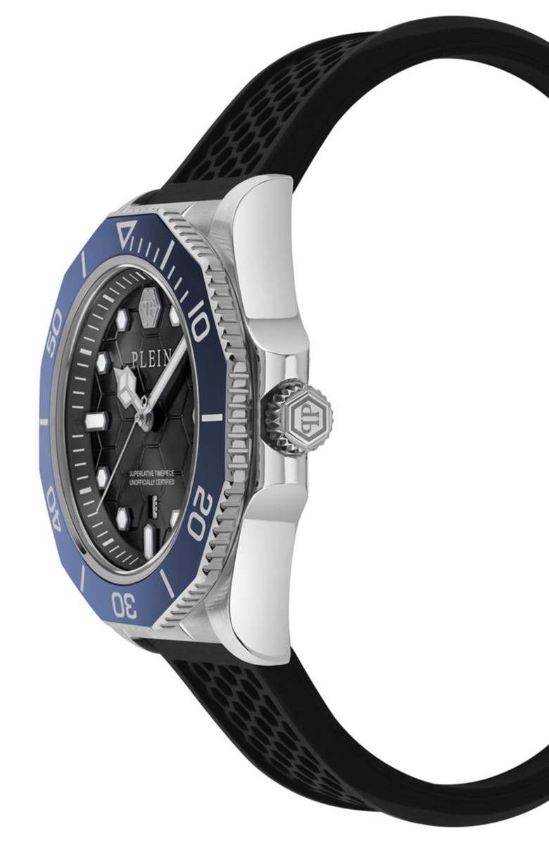 PHILIPP PLEIN Aquastorm Silicone Strap Watch, 44mm, Alternate, color, Stainless Steel