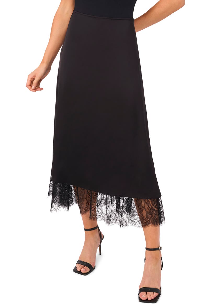 Eyelash Lace Trim Midi Skirt, Main, color, RICH BLACK