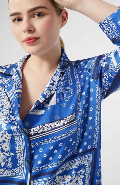 Marina Rinaldi Nectar Long Sleeve Satin Camp Shirt In Light Blue