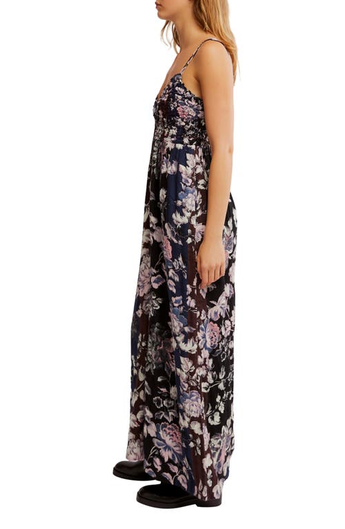 Shop Free People Melrose Smocked Wide Leg Jumpsuit In Midnight Garden Comb