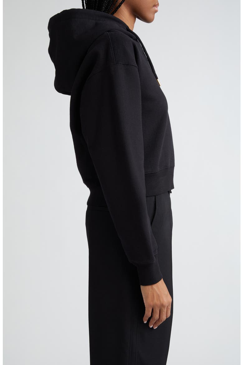 Le Grosgrain Logo Cotton Fleece Crop Hoodie, Alternate, color, BLACK