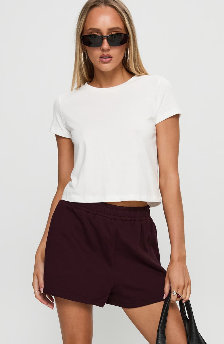 Princess Polly All Day Wine Cotton Sweat Shorts, Alternate, color, 