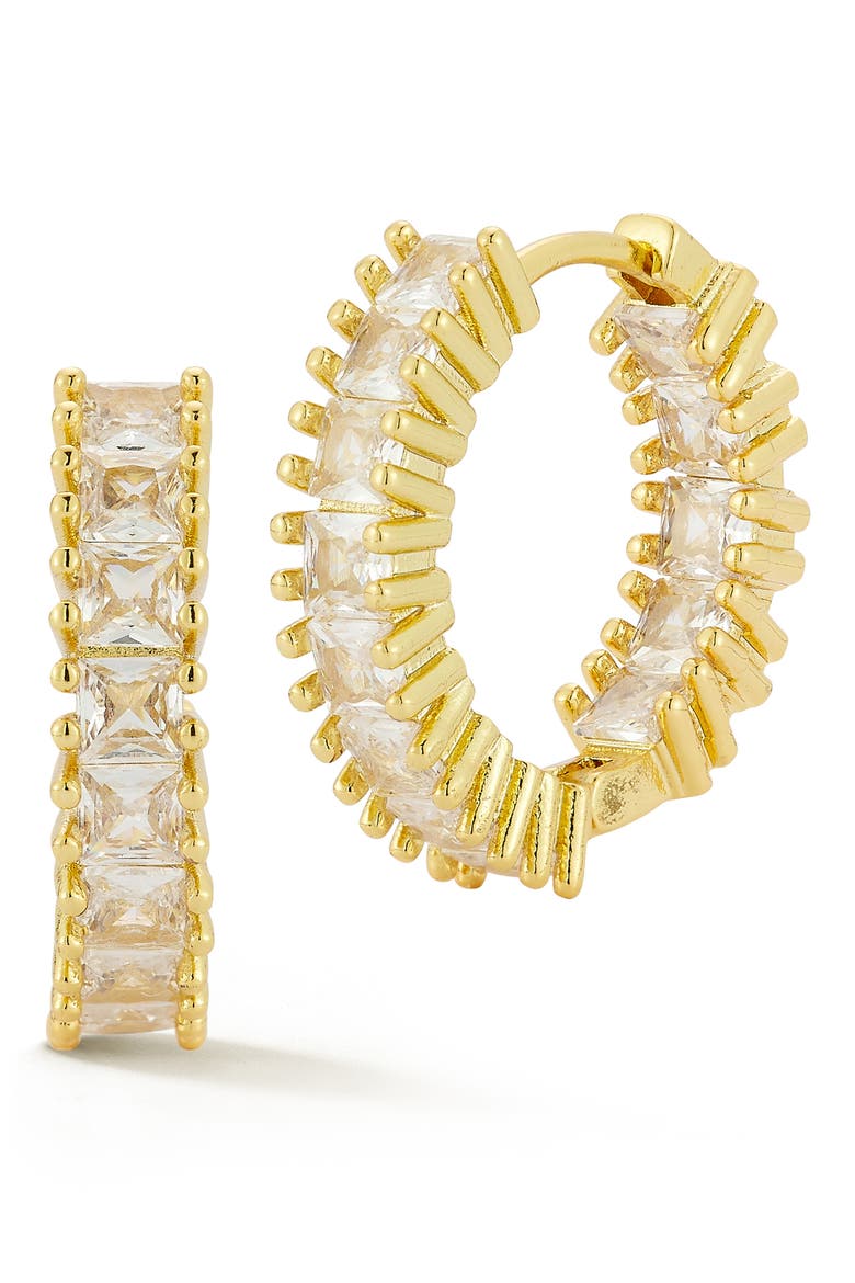 Cubic Zirconia Pavé Pront Set Hoop Earrings, Main, color, GOLD