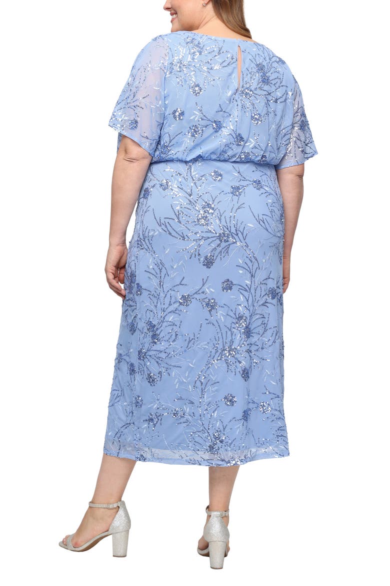 Sequin Blouson Midi Dress, Alternate, color, BLUE