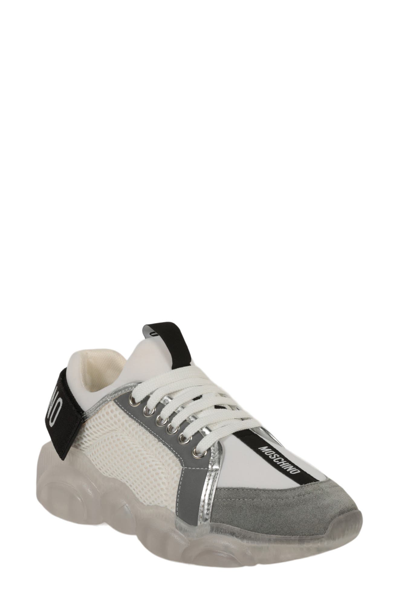 Moschino Mesh Suede Sneaker, Main, color, 