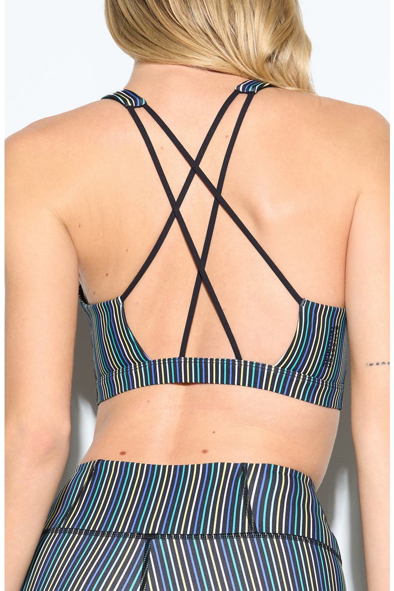 Aura Stripe Longline Sports Bra, Alternate, color, BLACK