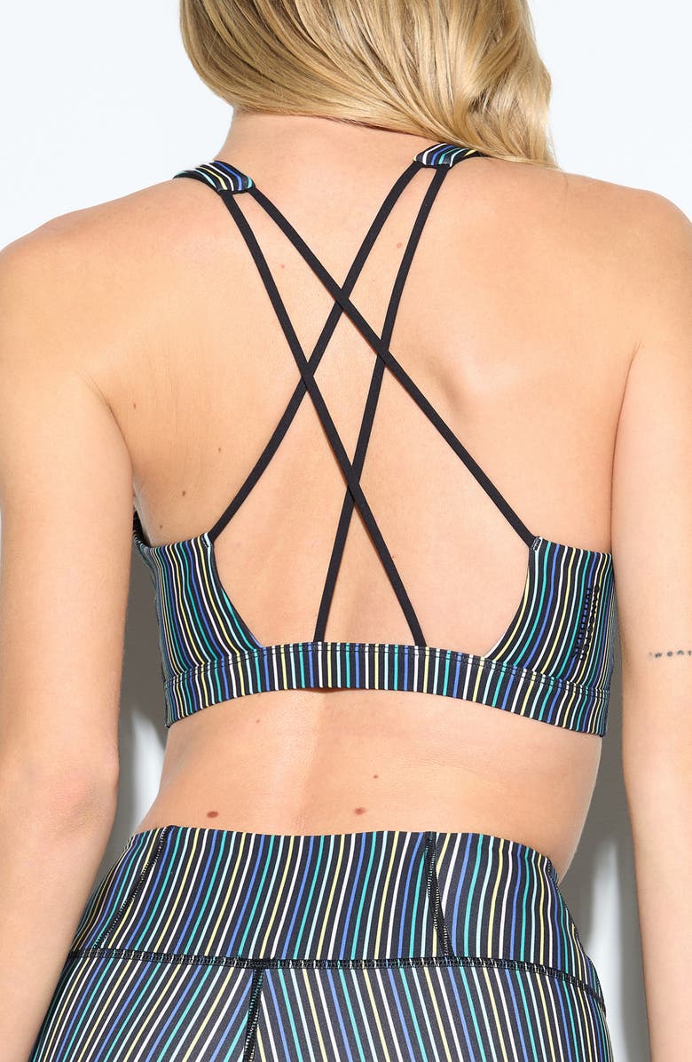 Spiritual Gangster Aura Stripe Longline Sports Bra, Alternate, color, Black