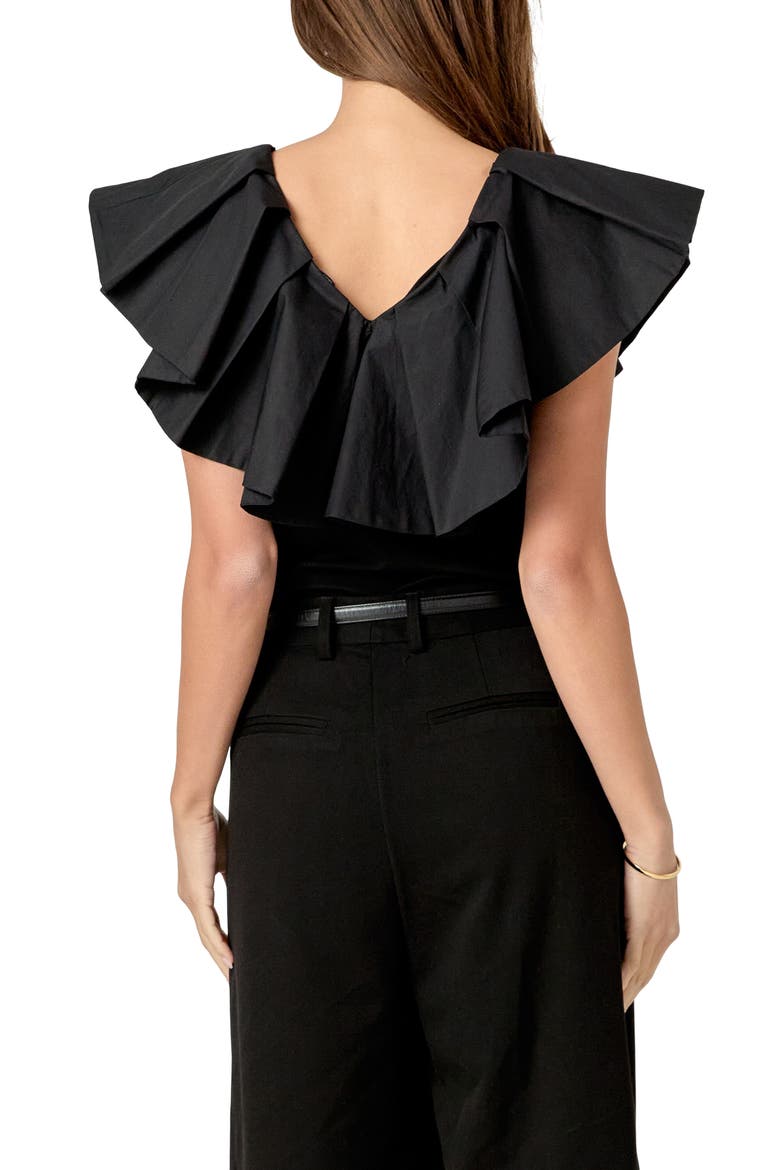 Mixed Media Ruffle Sleeveless Top, Alternate, color, BLACK