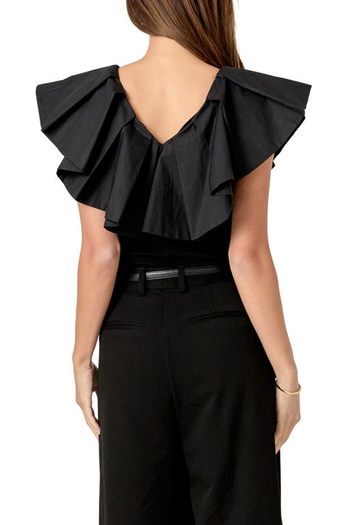 English Factory Mixed Media Ruffle Sleeveless Top In Black
