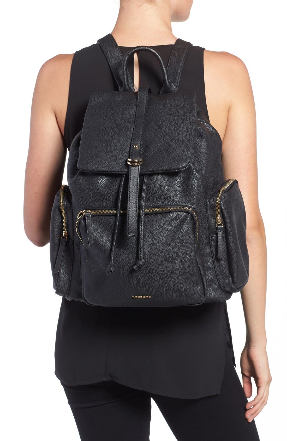 Topshop Faux Leather Backpack, Alternate, color, 