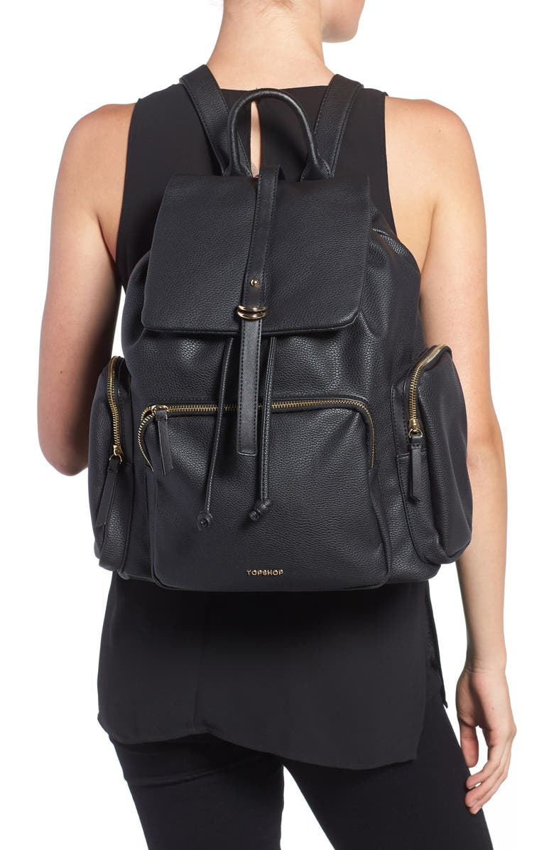 Topshop Faux Leather Backpack, Alternate, color,