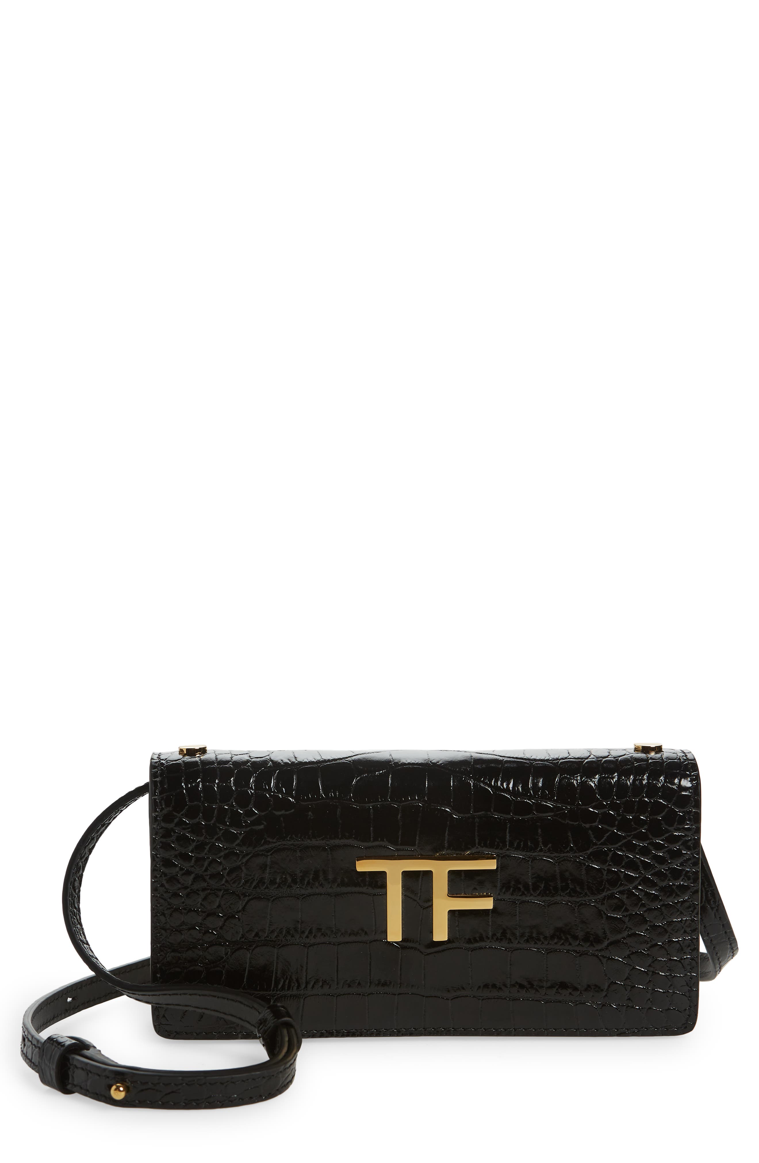 TOM FORD Mini Croc Embossed Leather Crossbody Bag, Main, color, 