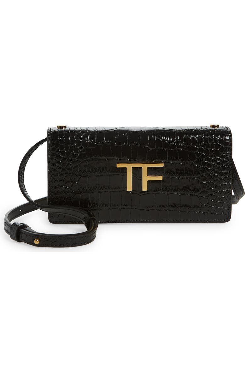 TOM FORD Mini Croc Embossed Leather Crossbody Bag, Main, color,