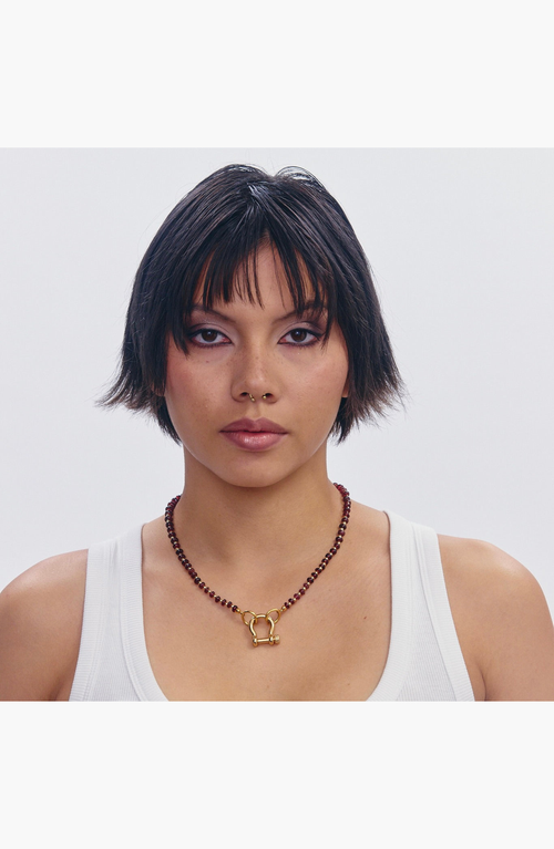 Shop Spicy Dan Ruby Red Garnet Gold Plated Necklace In Brown