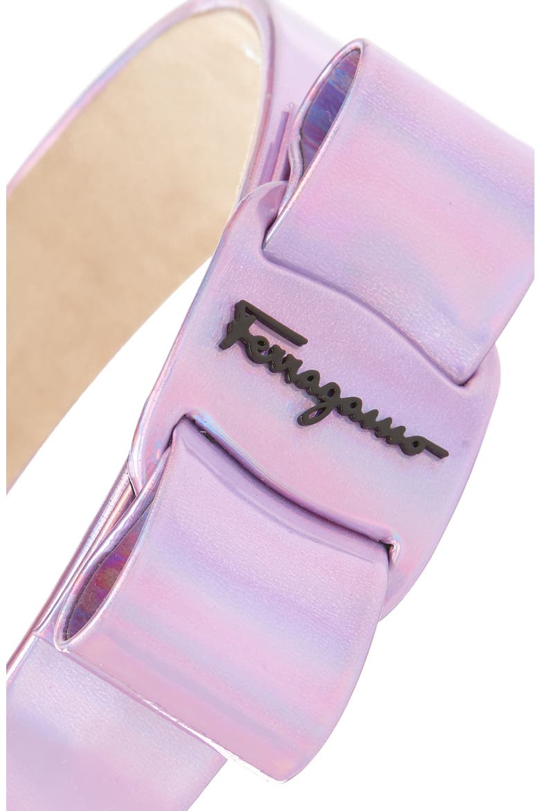 Salvatore Ferragamo Viva Bow Metallic Leather Headband, Alternate, color, LATEX PURPLE
