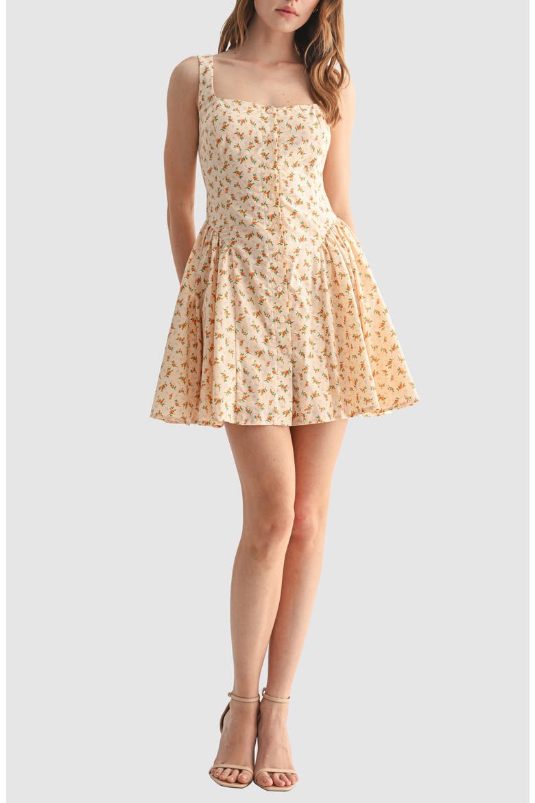 Button Detail Fit & Flare Minidress, Main, color, CREAM ORANGE