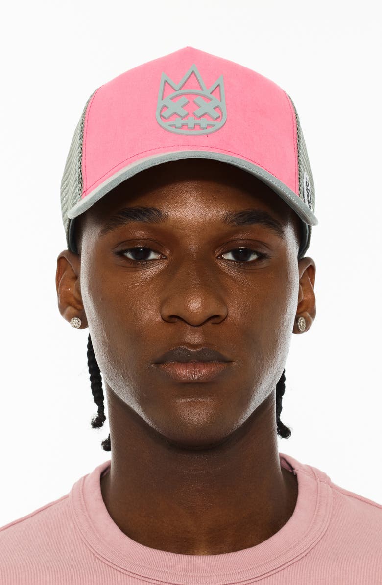 Cult of Individuality Logo Mesh Back Suede Trucker Hat, Main, color, Hot Pink