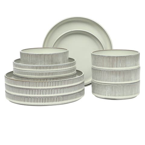 Bistro Fleur 12-Piece Scalloped Stoneware Dinnerware Set for 4