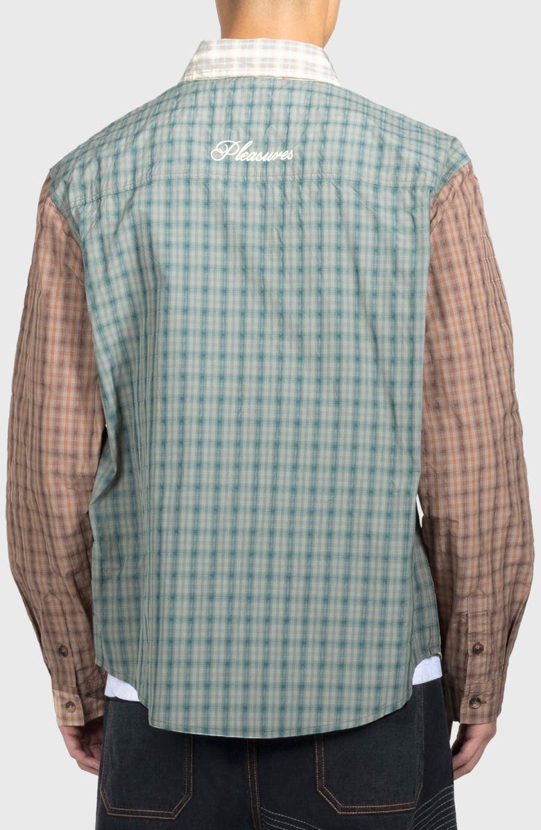 PLEASURES Dazed Mismatched Plaid Button-Up Shirt, Alternate, color, Multi