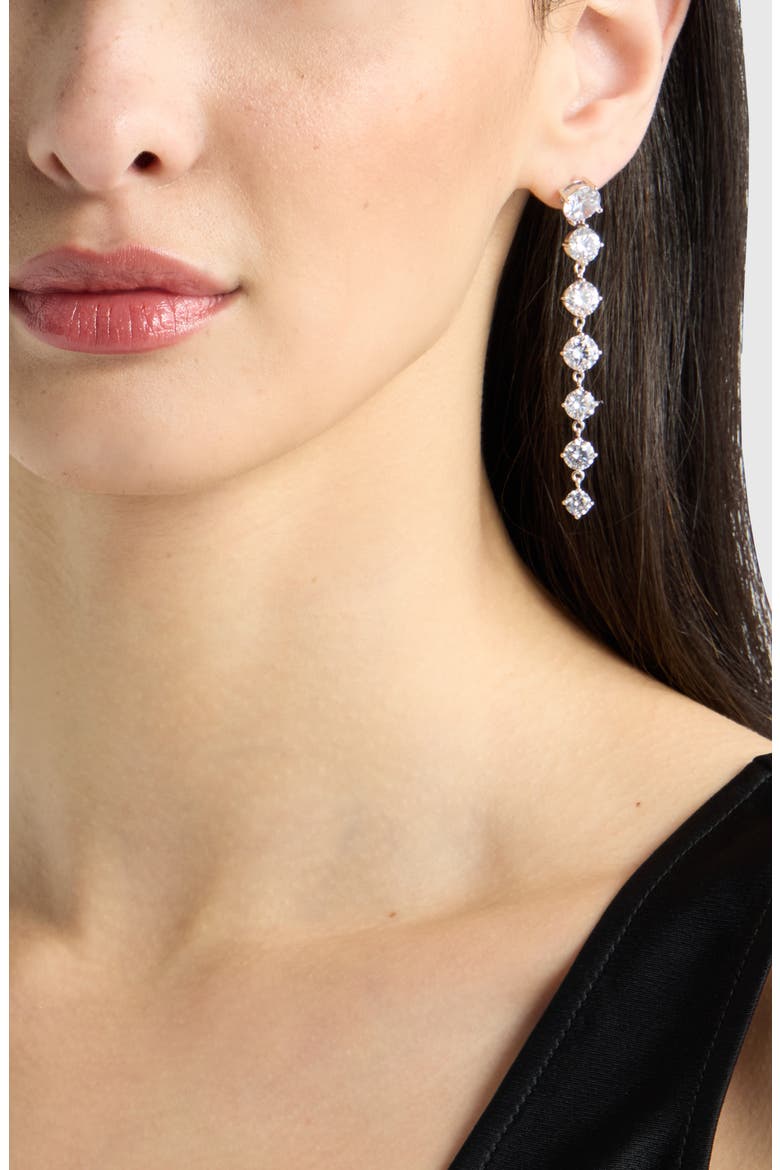 Graduated Cubic Zirconia Linear Drop Earrings, Alternate, color, CLEAR- SILVER