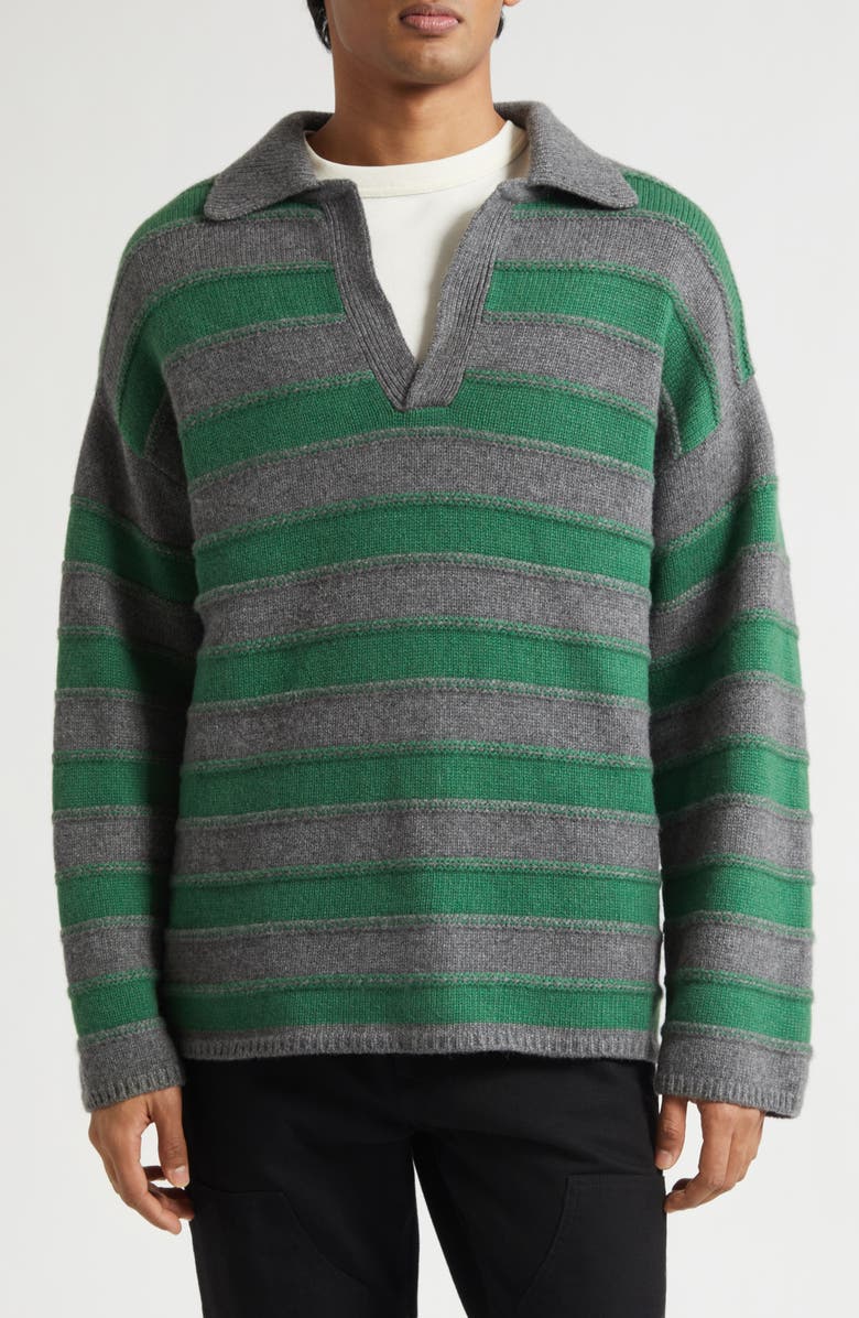 The Elder Statesman Dume Stripe Cashmere Rugby Sweater, Main, color, Fern/ Granite